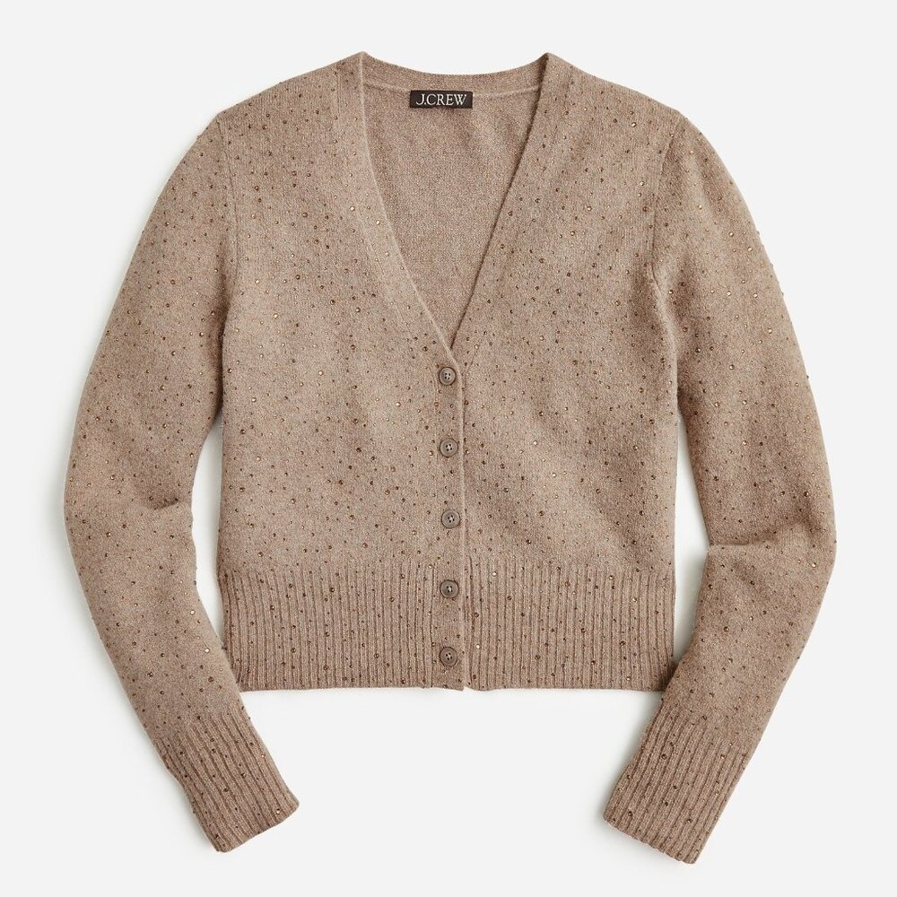 NWT J.Crew V-neck Cardigan in Umber Sparkle Crystals Supersoft Yarn Sweater M